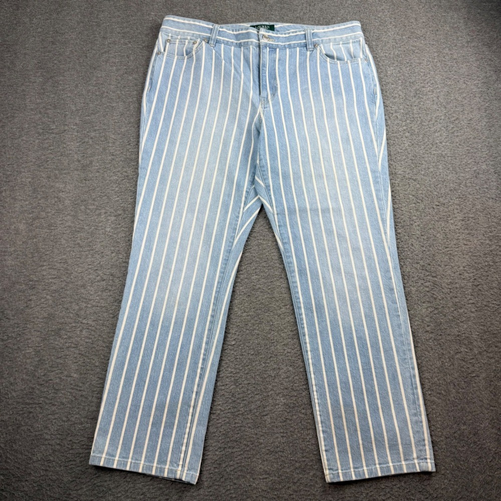 Lauren Ralph Lauren Blue and White Vertical Stripe Straight-Leg Jeans - Picture 4 of 12